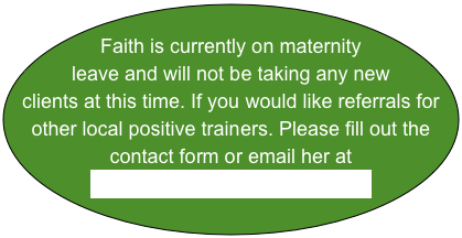 
Faith is currently on maternity leave and will not be taking any new clients at this time. If you would like referrals for other local positive trainers. Please fill out the contact form or email her at info@revolutiondogtraining.com